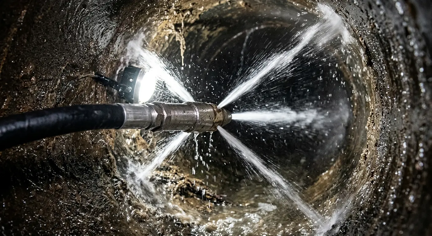 High-pressure hydro jetting nozzle cleaning sewer pipe for Storm Drain Cleaning in Ellensburg